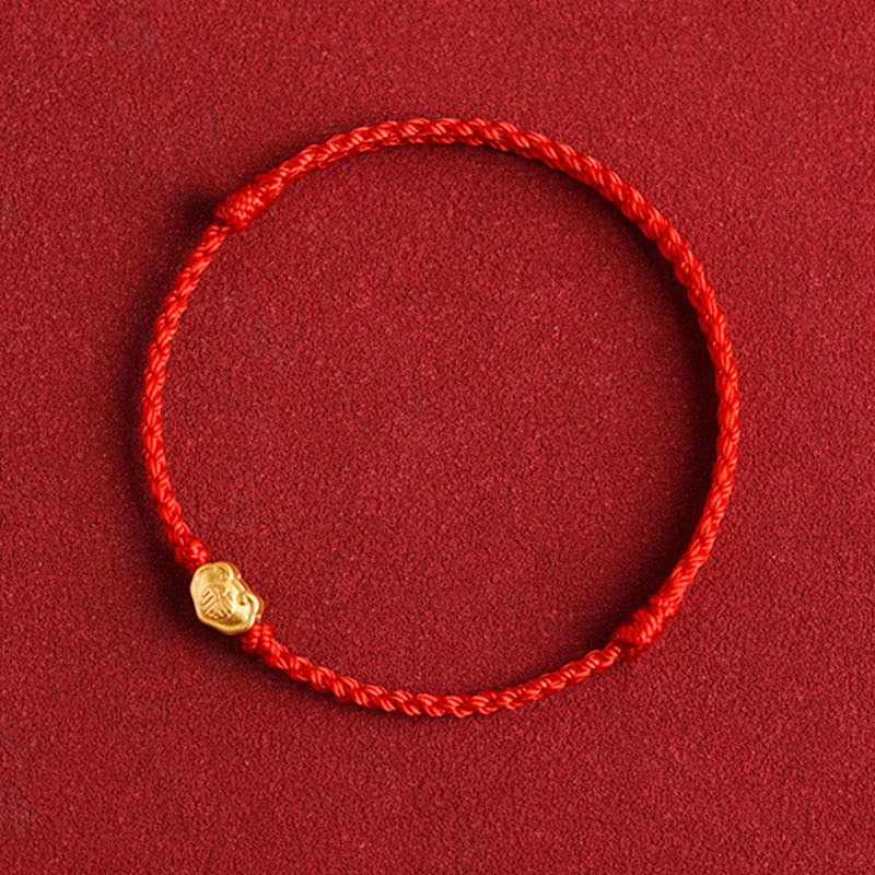 Buddha Stones ​​999 Gold Chinesischer Schloss-Charme Fu Charakter Schutz Handgemachtes Seil-Armband - image 10