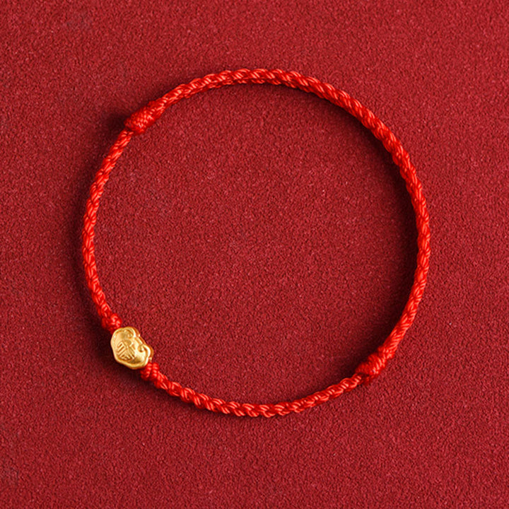 Buddha Stones ​​999 Gold Chinesischer Schloss-Charme Fu Charakter Schutz Handgemachtes Seil-Armband - image 10