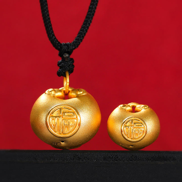 Buddha Stones 999 Gold Fu Charakter Wunsch Schloss Muster Glück Seil Halskette Anhänger