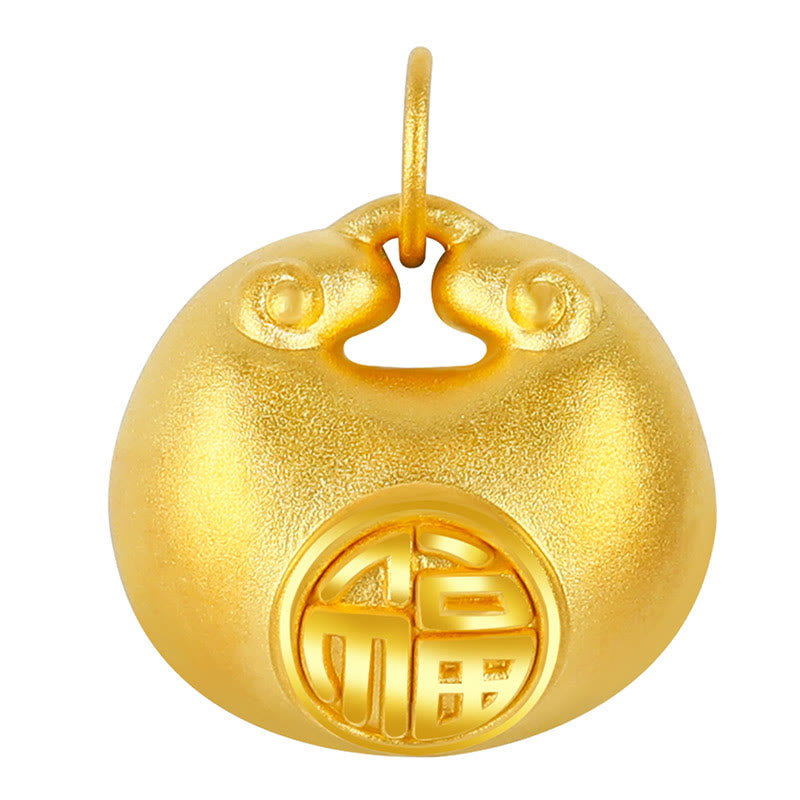 Buddha Stones 999 Gold Fu Charakter Wunsch Schloss Muster Glück Seil Halskette Anhänger