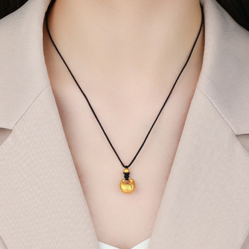 Buddha Stones ​​999 Gold Fu Charakter Wunsch Schloss Muster Glück Seil Halskette Anhänger - image 3