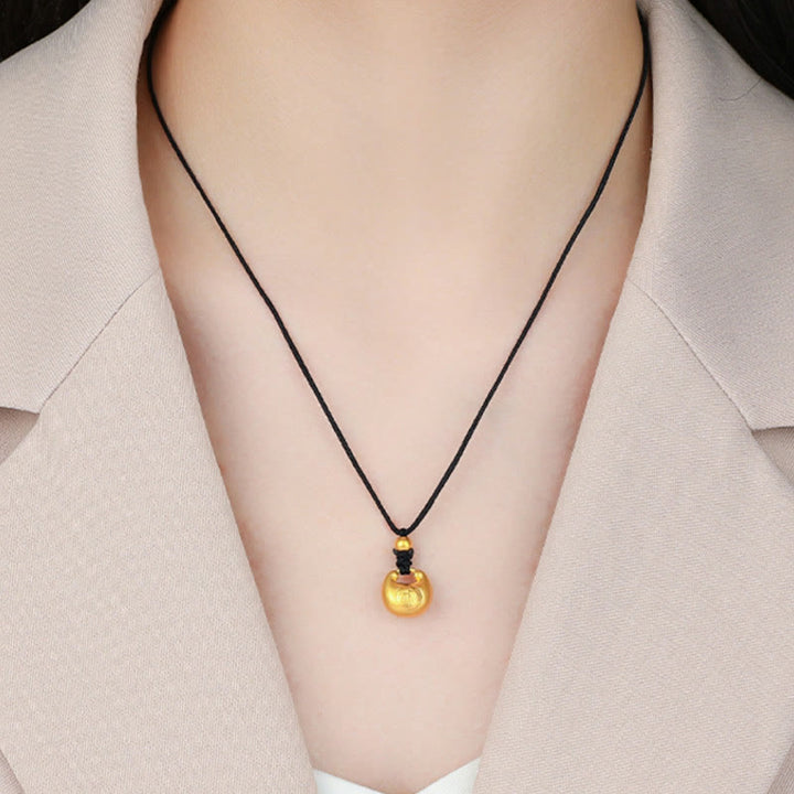 Buddha Stones ​​999 Gold Fu Charakter Wunsch Schloss Muster Glück Seil Halskette Anhänger - image 3