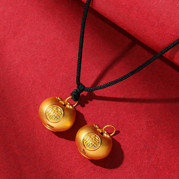 Buddha Stones 999 Gold Fu Charakter Wunsch Schloss Muster Glück Seil Halskette Anhänger