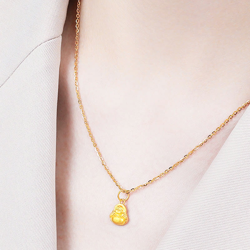 Buddha Stones 999 Gold Mini Lachender Buddha Glück Reichtum Halskette Anhänger - image 15