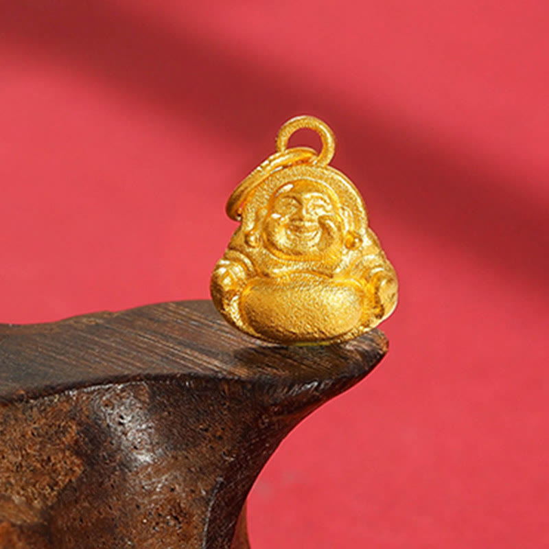 Buddha Stones 999 Gold Mini Lachender Buddha Glück Reichtum Halskette Anhänger