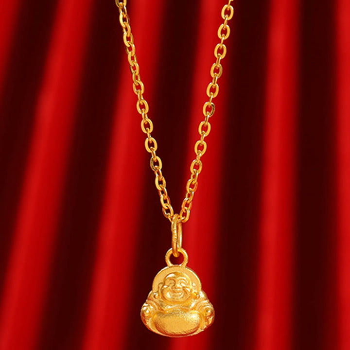 Buddha Stones 999 Gold Mini Lachender Buddha Glück Reichtum Halskette Anhänger