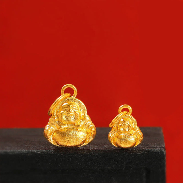 Buddha Stones 999 Gold Mini Lachender Buddha Glück Reichtum Halskette Anhänger