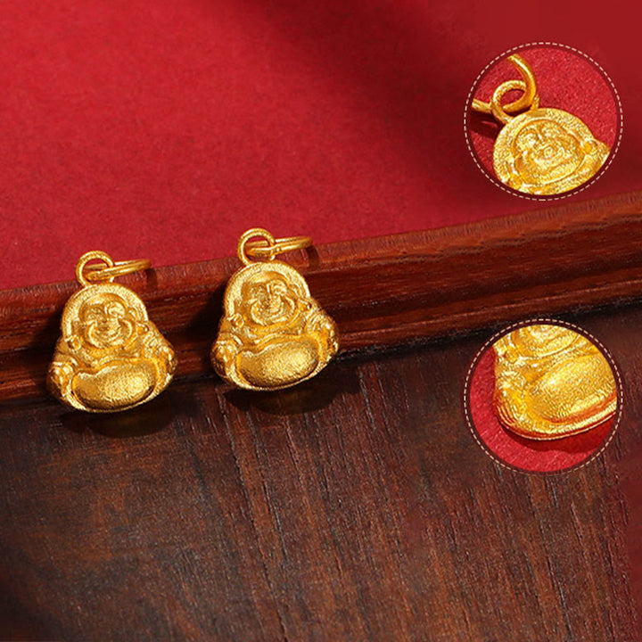 Buddha Stones 999 Gold Mini Lachender Buddha Glück Reichtum Halskette Anhänger