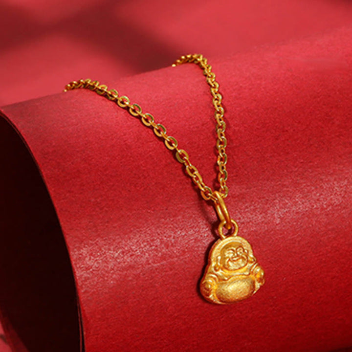 Buddha Stones 999 Gold Mini Lachender Buddha Glück Reichtum Halskette Anhänger