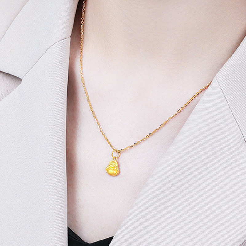 Buddha Stones 999 Gold Mini Lachender Buddha Glück Reichtum Halskette Anhänger - image 11