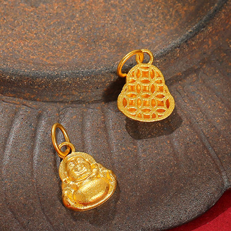 Buddha Stones 999 Gold Mini Lachender Buddha Glück Reichtum Halskette Anhänger