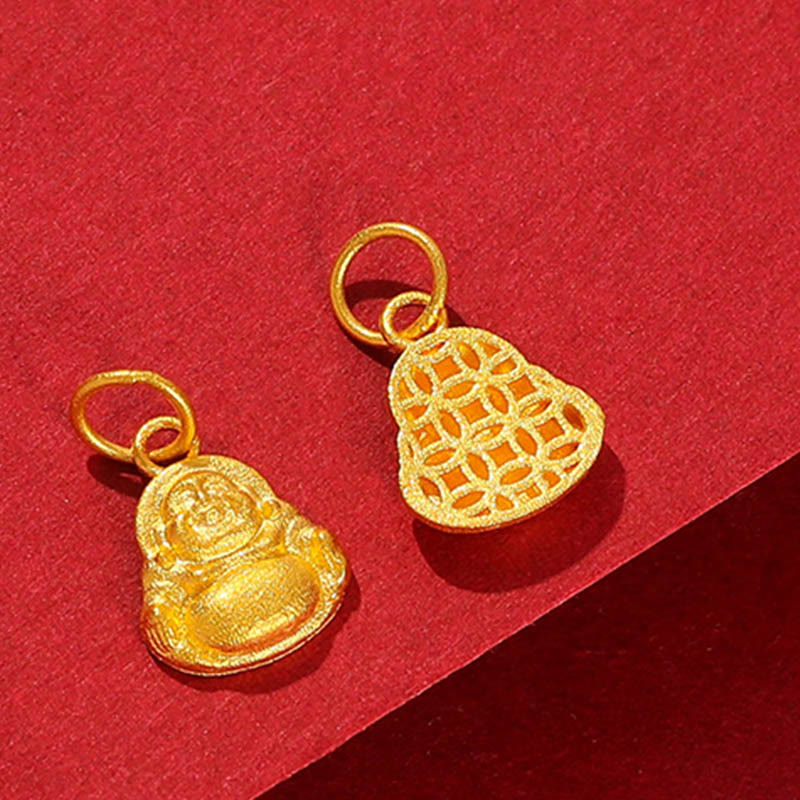 Buddha Stones 999 Gold Mini Lachender Buddha Glück Reichtum Halskette Anhänger - image 12
