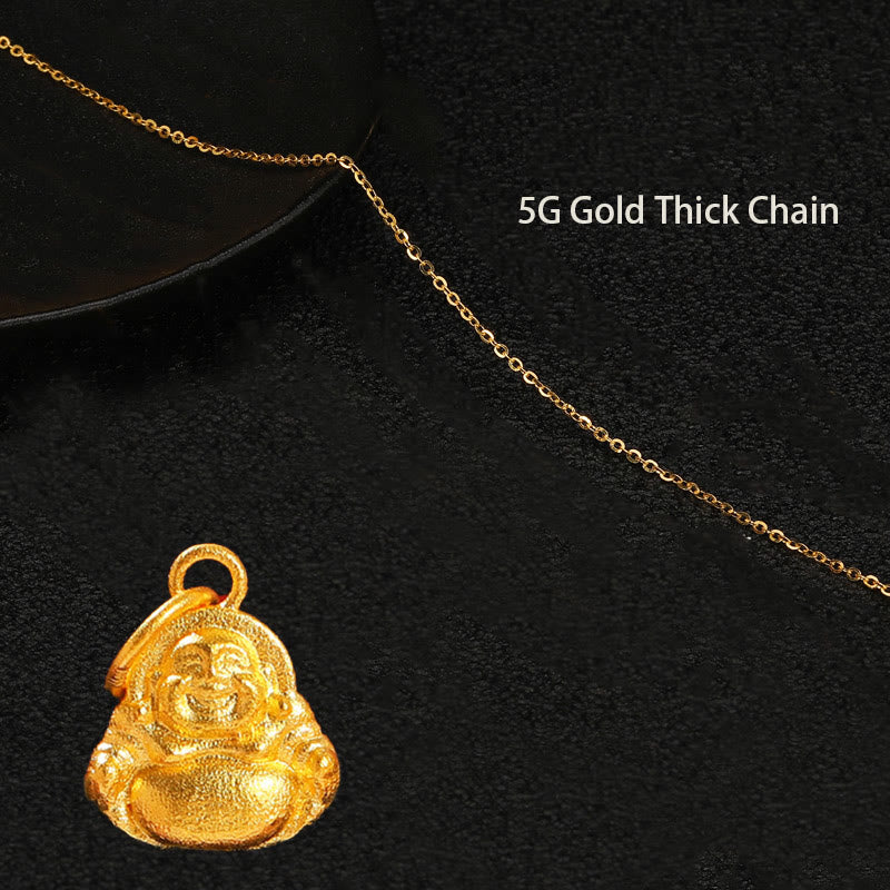 Buddha Stones 999 Gold Mini Lachender Buddha Glück Reichtum Halskette Anhänger