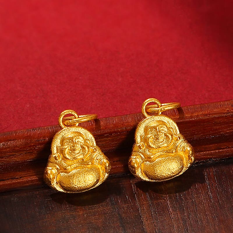 Buddha Stones 999 Gold Mini Lachender Buddha Glück Reichtum Halskette Anhänger - image 0