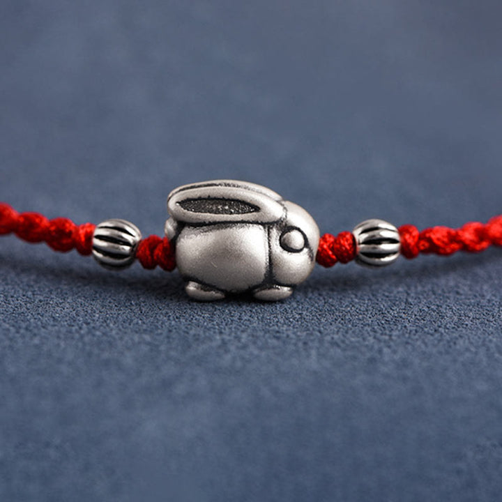 Buddha Stones Handgefertigtes 999 Sterling Silber Kaninchen Glück Seil Armband Fußkettchen