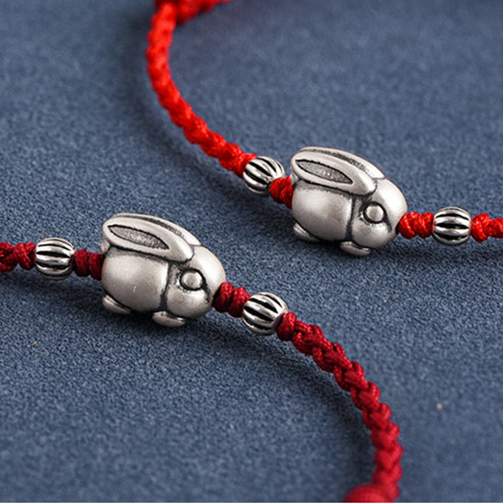 Buddha Stones Handgefertigtes 999 Sterling Silber Kaninchen Glück Seil Armband Fußkettchen