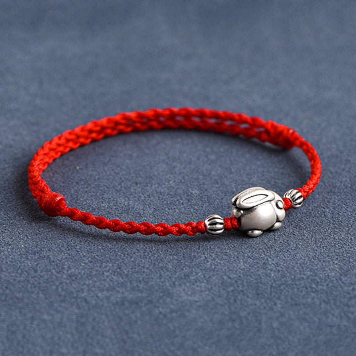 Buddha Stones Handgefertigtes 999 Sterling Silber Kaninchen Glück Seil Armband Fußkettchen