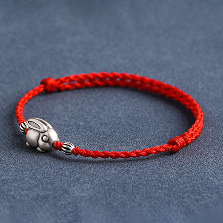 Buddha Stones Handgefertigtes 999 Sterling Silber Kaninchen Glück Seil Armband Fußkettchen