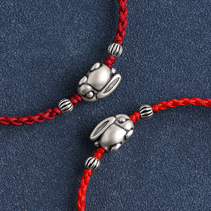 Buddha Stones Handgefertigtes 999 Sterling Silber Kaninchen Glück Seil Armband Fußkettchen