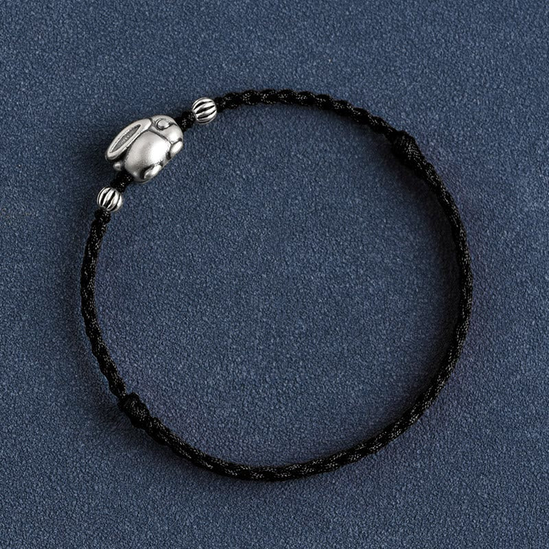 Buddha Stones Handgefertigtes 999 Sterling Silber Kaninchen Glück Seil Armband Fußkettchen