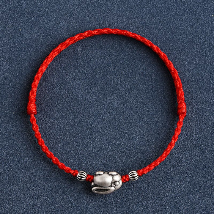 Buddha Stones Handgefertigtes 999 Sterling Silber Kaninchen Glück Seil Armband Fußkettchen