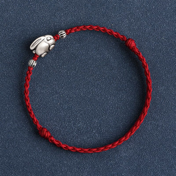 Buddha Stones Handgefertigtes 999 Sterling Silber Kaninchen Glück Seil Armband Fußkettchen