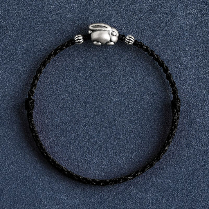 Buddha Stones Handgefertigtes 999 Sterling Silber Kaninchen Glück Seil Armband Fußkettchen - Großes Kaninchen-Fußkettchen (Umfang 18–30 cm) - Schwarz - image 22