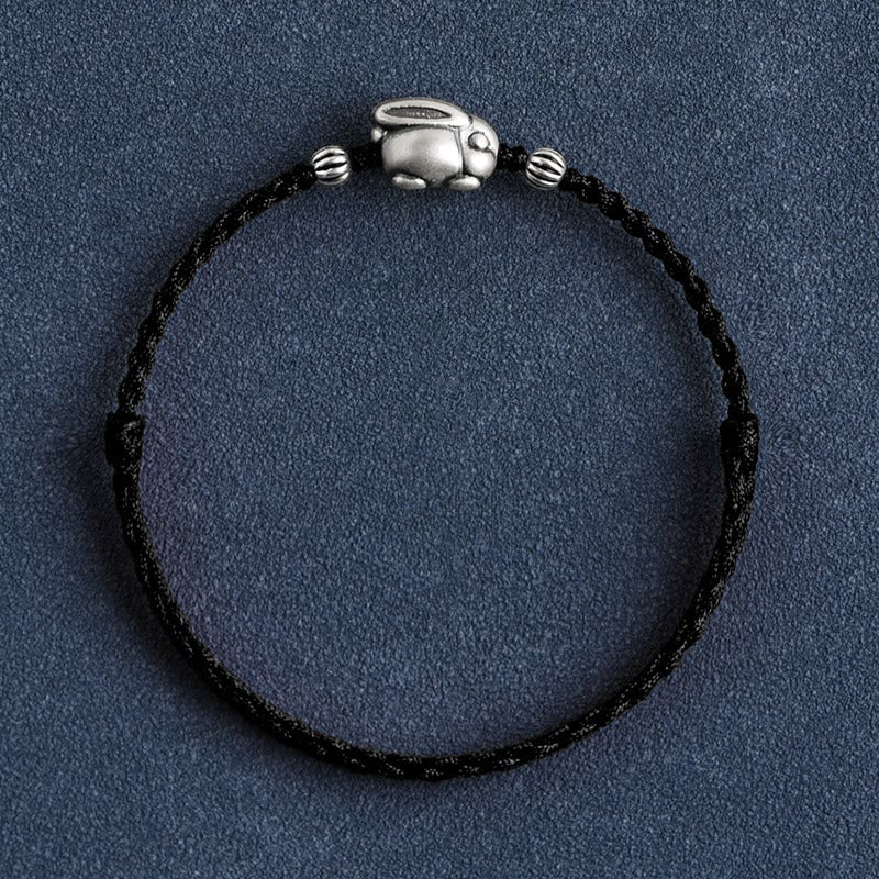 Buddha Stones Handgefertigtes 999 Sterling Silber Kaninchen Glück Seil Armband Fußkettchen