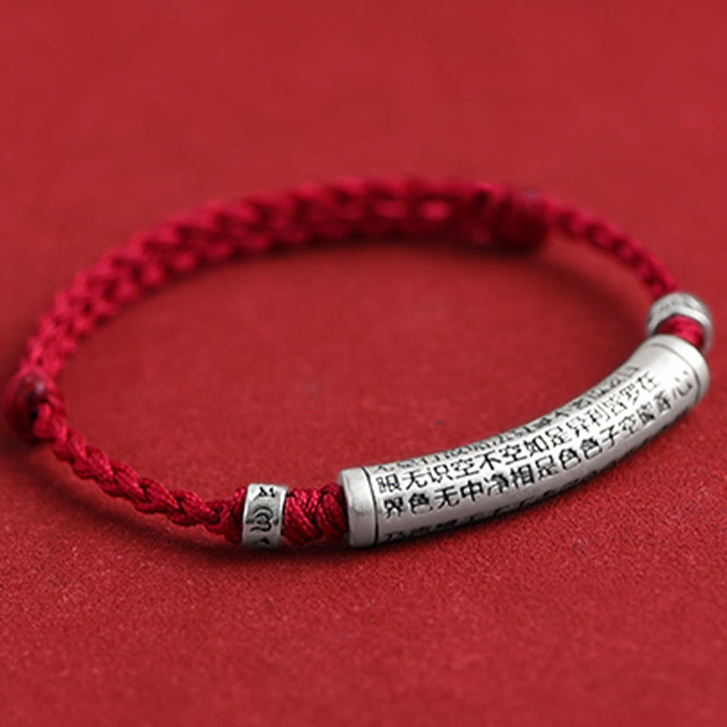 Buddha Stones , handgefertigt, 999 Sterlingsilber, Om Mani Padme Hum, Herz-Sutra, geschnitztes Glücksseil-Armband, Fußkettchen