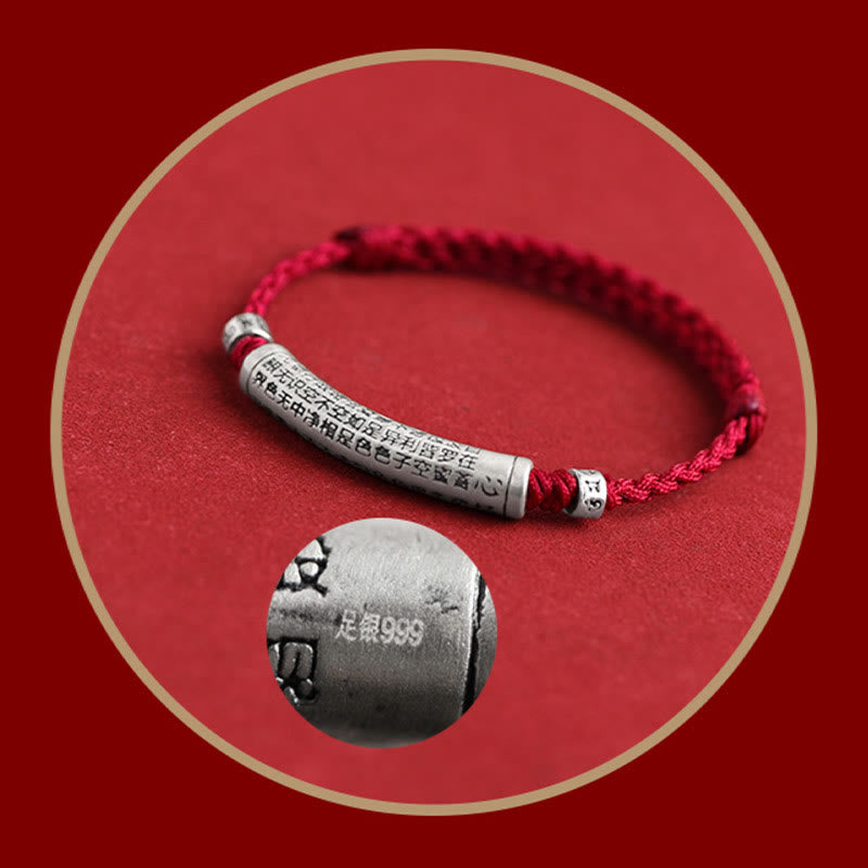 Buddha Stones , handgefertigt, 999 Sterlingsilber, Om Mani Padme Hum, Herz-Sutra, geschnitztes Glücksseil-Armband, Fußkettchen