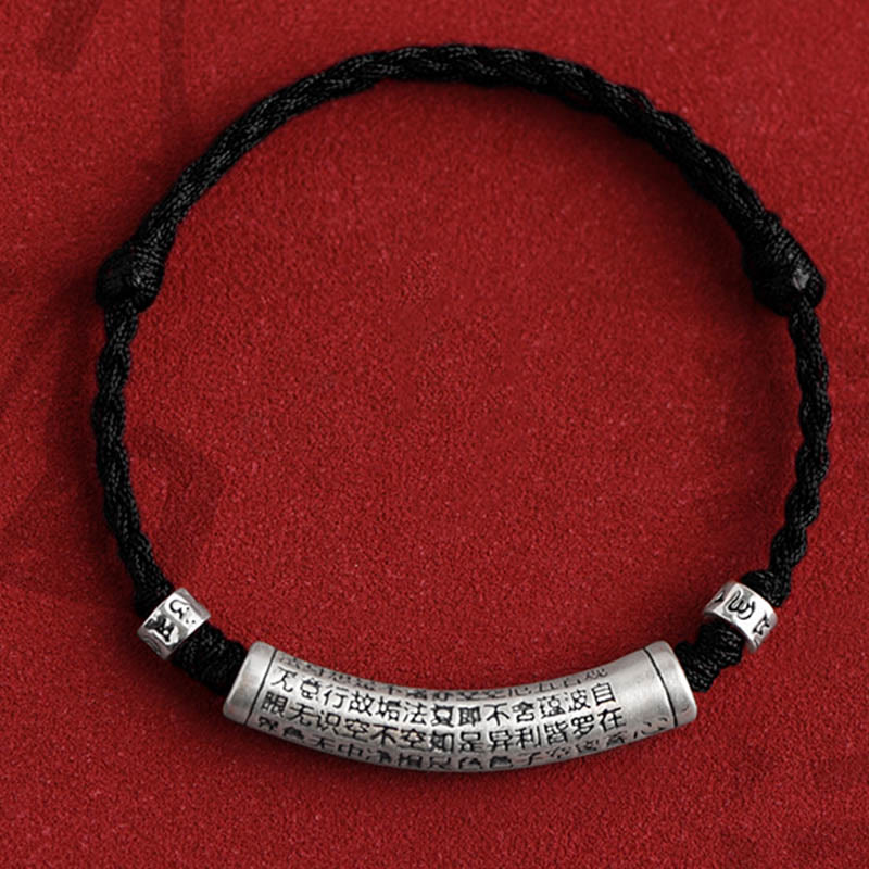 Buddha Stones , handgefertigt, 999 Sterlingsilber, Om Mani Padme Hum, Herz-Sutra, geschnitztes Glücksseil-Armband, Fußkettchen