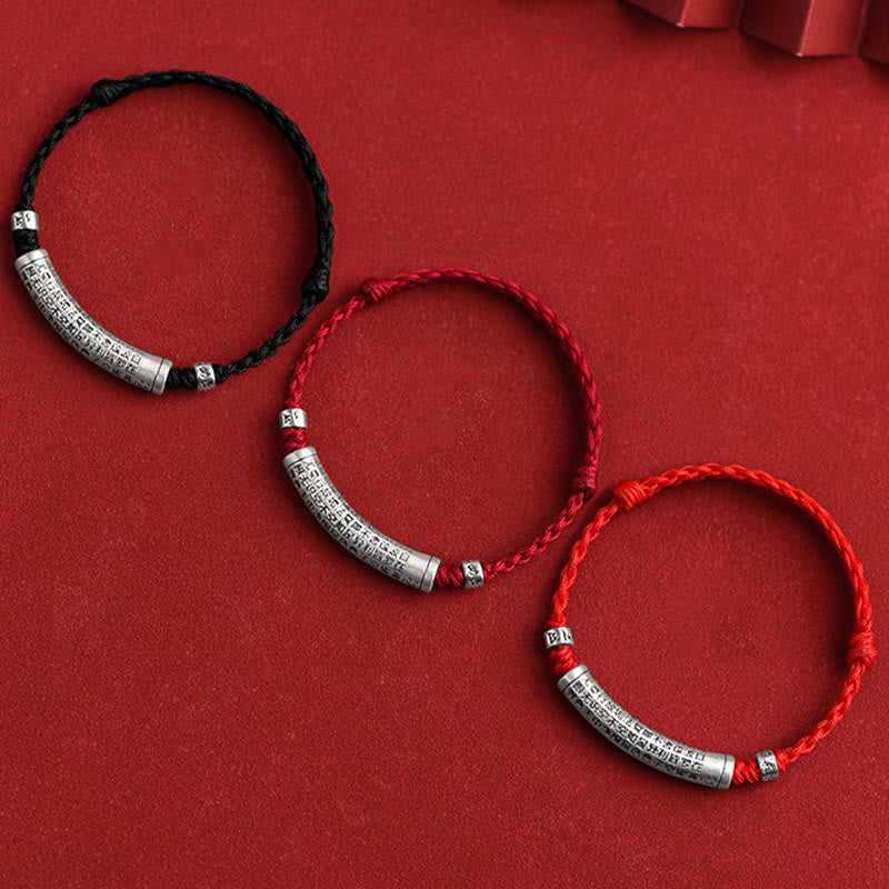 Buddha Stones , handgefertigt, 999 Sterlingsilber, Om Mani Padme Hum, Herz-Sutra, geschnitztes Glücksseil-Armband, Fußkettchen - image 1