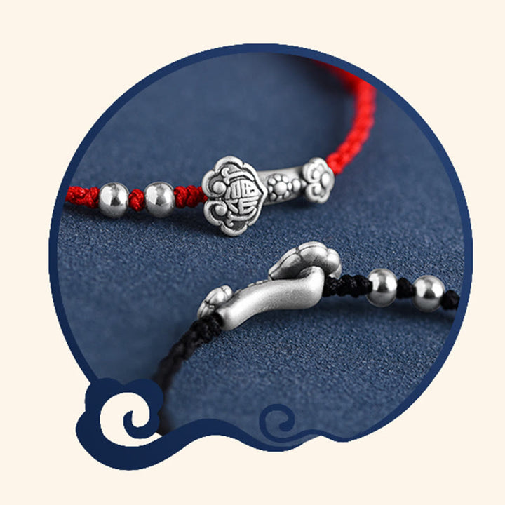 Buddha Stones , handgefertigt, 999 Sterlingsilber, Fu-Charakter, Wunsch-Ruyi-Griff, Glücksseil, Armband, Fußkettchen - image 24