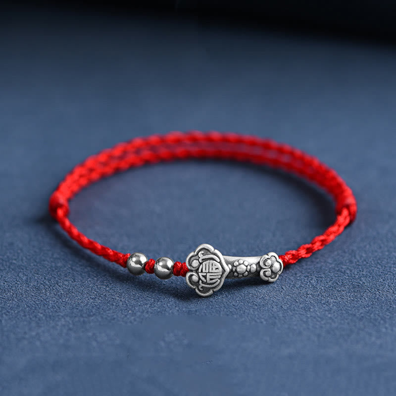 Buddha Stones , handgefertigt, 999 Sterlingsilber, Fu-Charakter, Wunsch-Ruyi-Griff, Glücksseil, Armband, Fußkettchen - Fußkettchen (Umfang 18-30 cm) - Rot - image 9