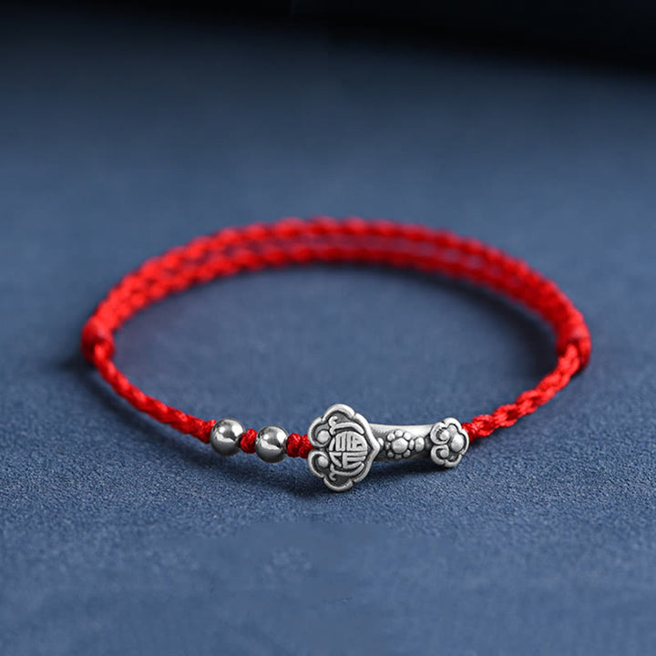 Buddha Stones , handgefertigt, 999 Sterlingsilber, Fu-Charakter, Wunsch-Ruyi-Griff, Glücksseil, Armband, Fußkettchen - Fußkettchen (Umfang 18-30 cm) - Rot - image 9