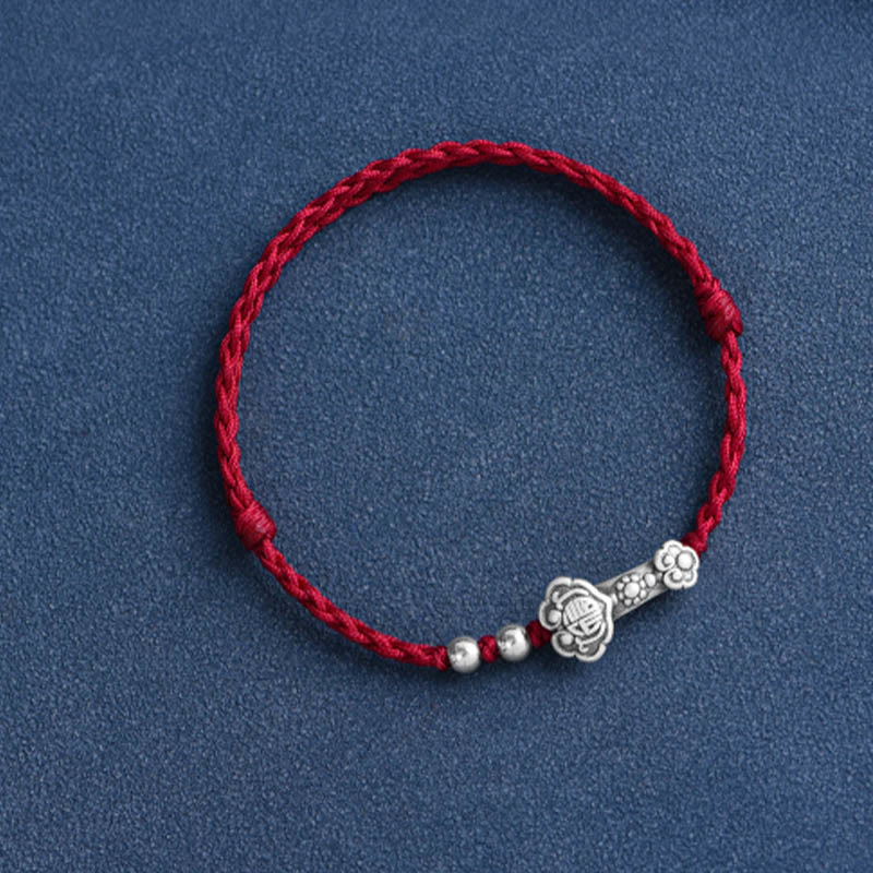 Buddha Stones , handgefertigt, 999 Sterlingsilber, Fu-Charakter, Wunsch-Ruyi-Griff, Glücksseil, Armband, Fußkettchen - image 3