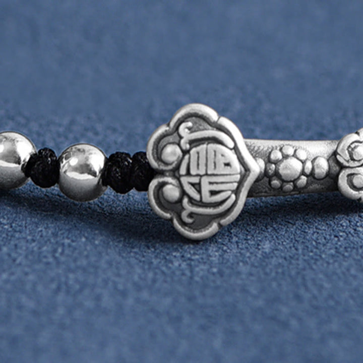 Buddha Stones , handgefertigt, 999 Sterlingsilber, Fu-Charakter, Wunsch-Ruyi-Griff, Glücksseil, Armband, Fußkettchen