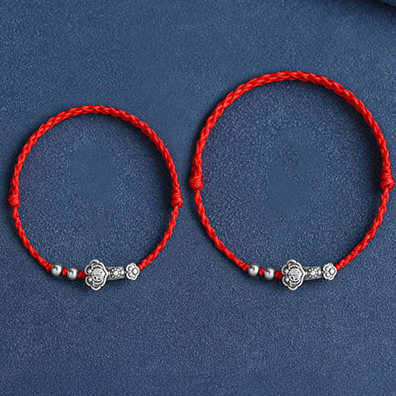 Buddha Stones , handgefertigt, 999 Sterlingsilber, Fu-Charakter, Wunsch-Ruyi-Griff, Glücksseil, Armband, Fußkettchen - image 16