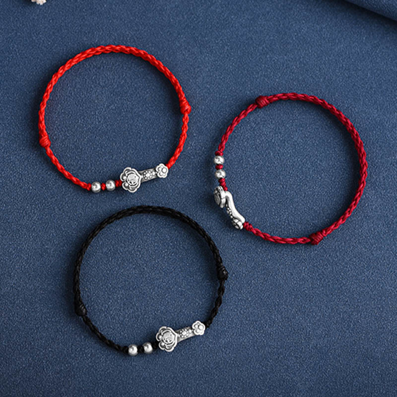 Buddha Stones , handgefertigt, 999 Sterlingsilber, Fu-Charakter, Wunsch-Ruyi-Griff, Glücksseil, Armband, Fußkettchen - image 26