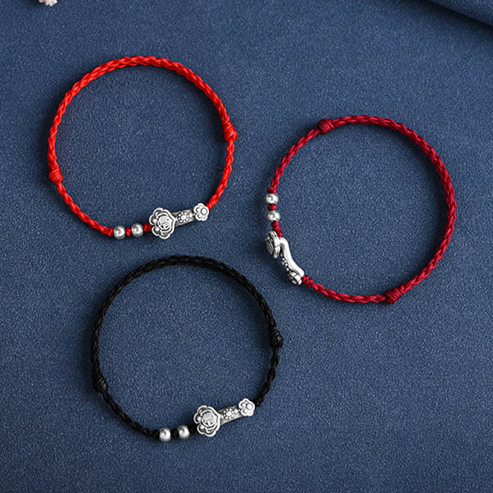 Buddha Stones , handgefertigt, 999 Sterlingsilber, Fu-Charakter, Wunsch-Ruyi-Griff, Glücksseil, Armband, Fußkettchen - image 26