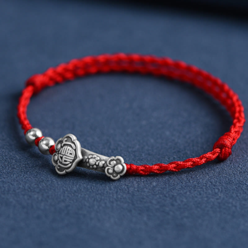 Buddha Stones , handgefertigt, 999 Sterlingsilber, Fu-Charakter, Wunsch-Ruyi-Griff, Glücksseil, Armband, Fußkettchen - image 11