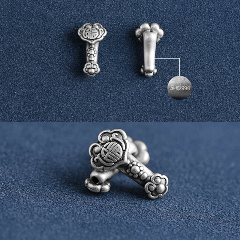 Buddha Stones , handgefertigt, 999 Sterlingsilber, Fu-Charakter, Wunsch-Ruyi-Griff, Glücksseil, Armband, Fußkettchen