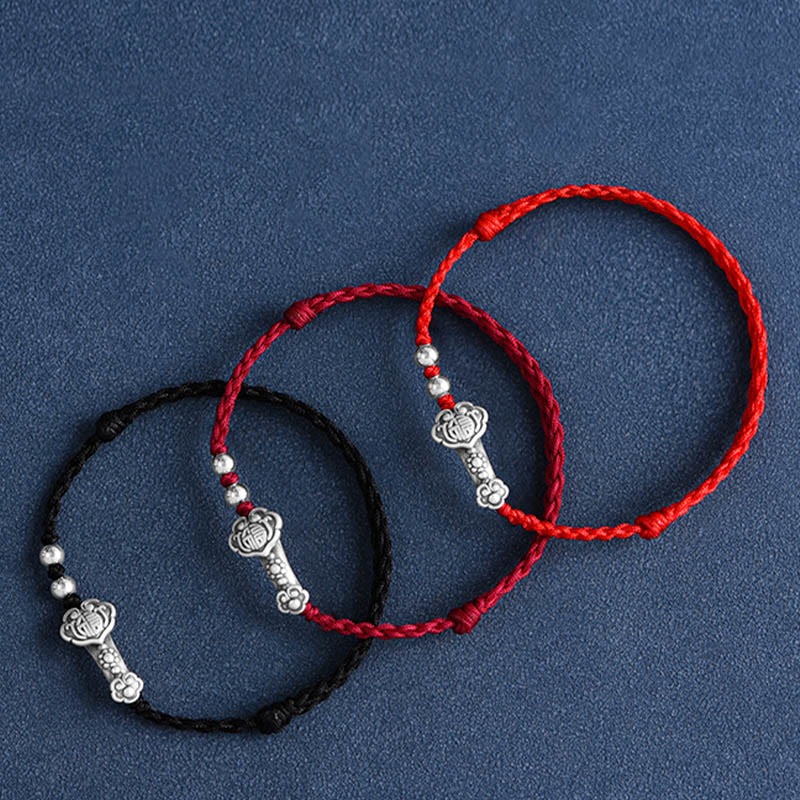 Buddha Stones , handgefertigt, 999 Sterlingsilber, Fu-Charakter, Wunsch-Ruyi-Griff, Glücksseil, Armband, Fußkettchen - image 1