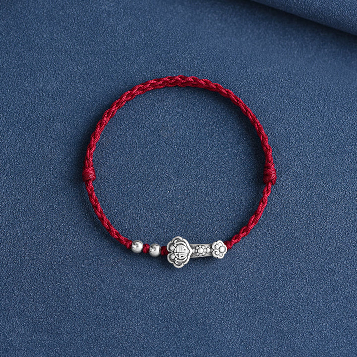 Buddha Stones , handgefertigt, 999 Sterlingsilber, Fu-Charakter, Wunsch-Ruyi-Griff, Glücksseil, Armband, Fußkettchen