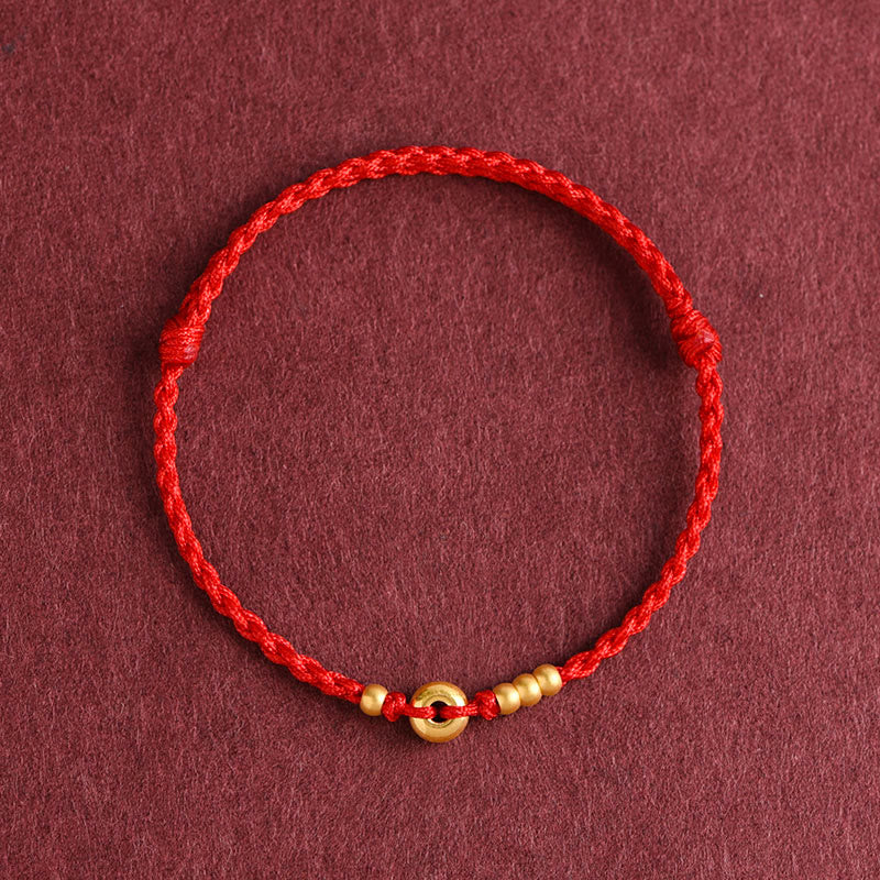 Buddha Stones 999 Gold Kleine Peace-Schnalle Design Handgemachtes Glücksarmband aus geflochtenem Seil Fußkettchen - image 2