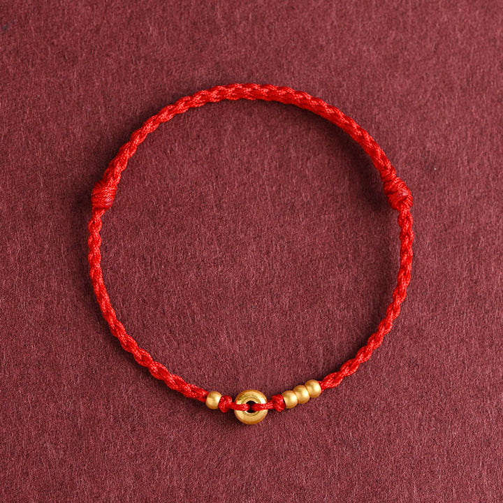 Buddha Stones 999 Gold Kleine Peace-Schnalle Design Handgemachtes Glücksarmband aus geflochtenem Seil Fußkettchen - image 2