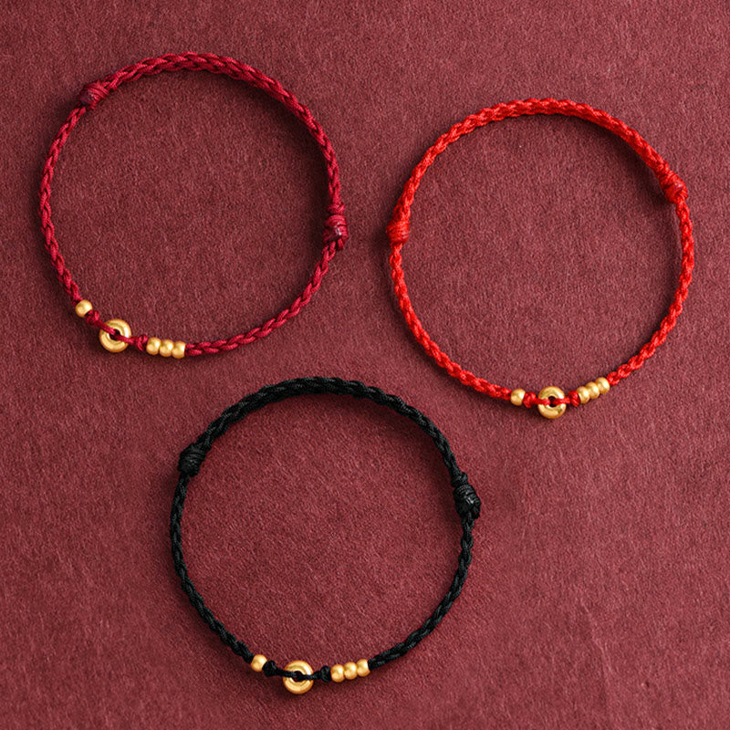 Buddha Stones 999 Gold Kleine Peace-Schnalle Design Handgemachtes Glücksarmband aus geflochtenem Seil Fußkettchen - image 1
