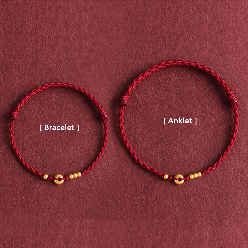 Buddha Stones 999 Gold Kleine Peace-Schnalle Design Handgemachtes Glücksarmband aus geflochtenem Seil Fußkettchen - image 15