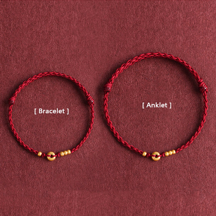 Buddha Stones 999 Gold Kleine Peace-Schnalle Design Handgemachtes Glücksarmband aus geflochtenem Seil Fußkettchen - image 15