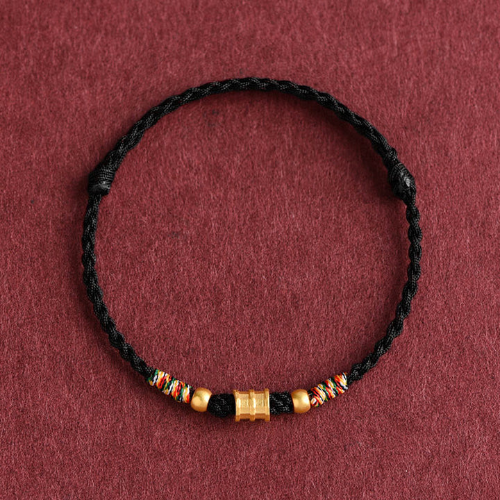 Buddha Stones 999 Gold Kleines Eimer-Form-Design Handgemachtes Glücksarmband aus geflochtenem Seil Fußkettchen - Fußkettchen (Umfang 18–30 cm) - Schwarz - image 13